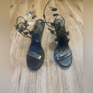 ASOS shoes black heels with clear straps and lace up ties. Size US 9 UK 7